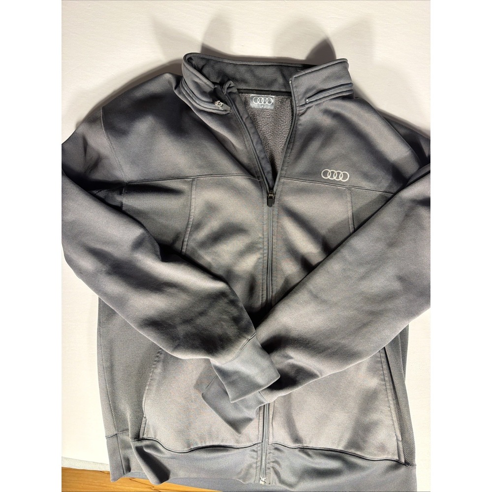 Audi Rings Full Zip Jacket Men XL Gray Performance Track Jacket Logo No Hood
